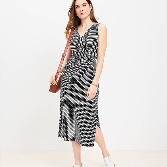 LOFT / Striped Black and White Sleeveless Dress. Medium Petite - Picture 1 of 7